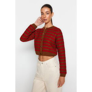 Trendyol Brown Crop Striped Knitwear Cardigan