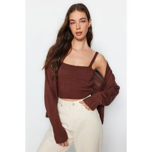 Trendyol Brown Crop Two-piece Blouse Knitwear Cardigan