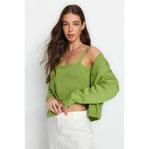 Trendyol Green Crop Two-piece Blouse Knitwear Cardigan