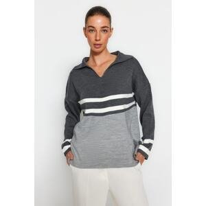 Trendyol Anthracite Wide Fit Polo Collar Knitwear Sweater