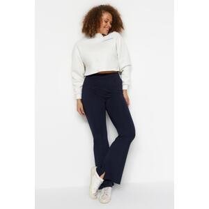 Trendyol Curve Navy Blue Flare Leg High Waist Knitted Trousers with Slit Detail
