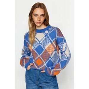 Trendyol Navy Blue Wide Fit Crop Soft Textured Patterned Knitwear Sweater