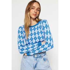 Trendyol Indigo Crop Patterned Knitwear Sweater
