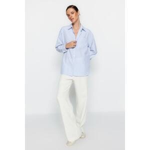 Trendyol Blue Striped Extra/Oversize Wide Fit Woven Shirt with Pocket