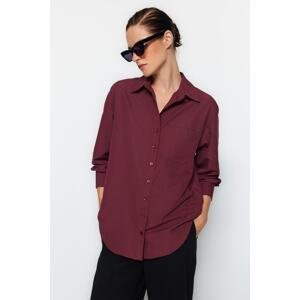Trendyol Dark Burgundy Single Pocket Boyfriend/Wide Fit Cotton Woven Shirt