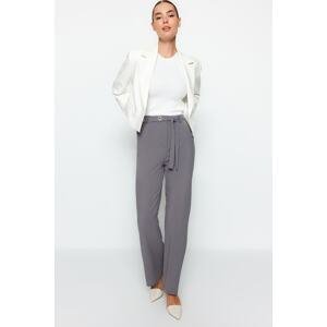 Trendyol Anthracite Belted Straight/Straight Cut Woven Trousers