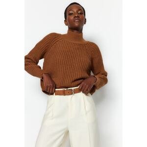 Trendyol Brown Crop Turtleneck Knitwear Sweater
