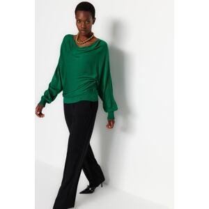 Trendyol Emerald Green Wide Fit Plunger Collar Knitwear Sweater