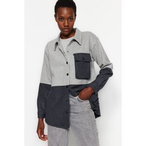 Trendyol Gray Color Block Pocket Oversize/Wide Fit Woven Shirt
