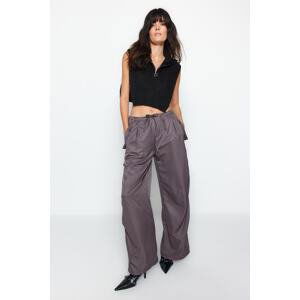 Trendyol Anthracite Normal Waist Tie Detail Parachute Woven Trousers