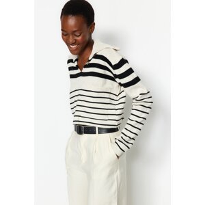 Trendyol Stone Crop Striped Polo Neck Knitwear Sweater