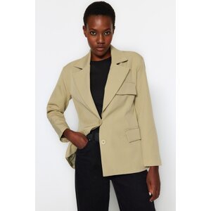 Trendyol Light Khaki Oversize Lined Woven Blazer Jacket
