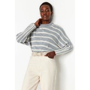 Trendyol Gray Striped Bat Sleeve Detailed Knitwear Sweater