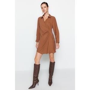 Trendyol Camel Double Breasted Collar Woven Dress