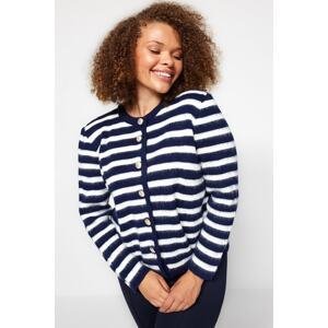 Trendyol Curve Navy Blue Striped Knitwear Cardigan