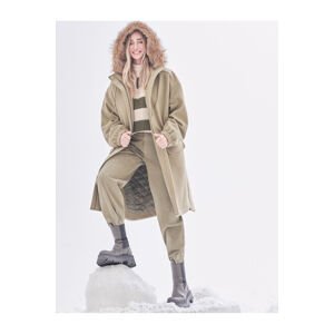 Koton Şahika Ercümen X - Hooded Oversized Stamped Coat