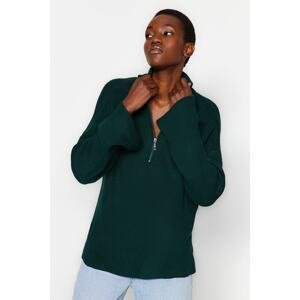 Trendyol Emerald Green Wide fit, Zippered Stand-Up Collar Knitwear Sweater