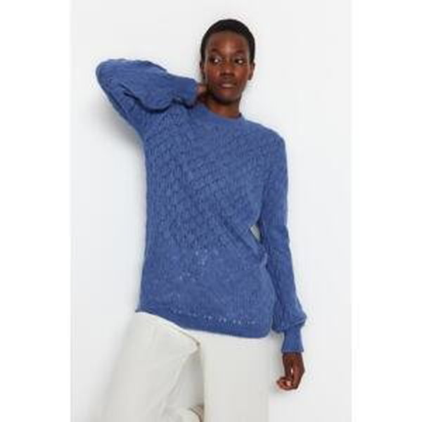 Trendyol Blue Soft Textured Openwork/Perforated Knitwear Sweater