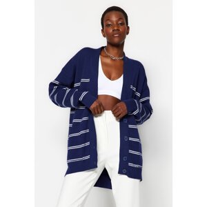 Trendyol Navy Blue Super Wide Fit Soft Textured Knitwear Cardigan