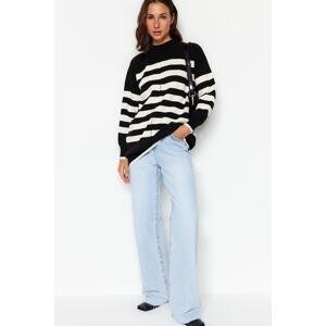 Trendyol Black and White Striped Stitch Detail Knitwear Sweater