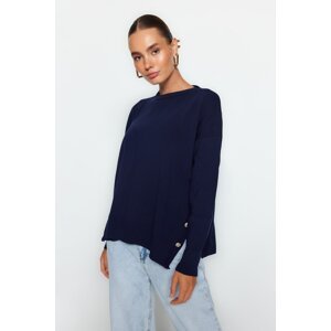 Trendyol Navy Blue Button Detailed Knitwear Sweater