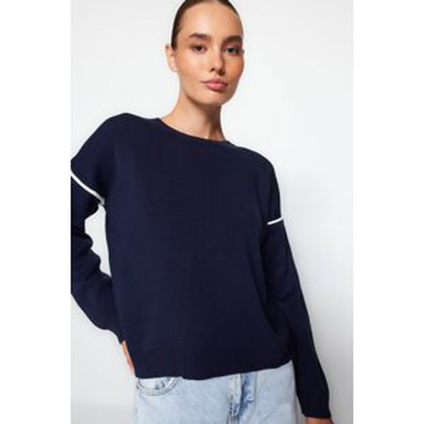 Trendyol Navy Blue Contrast Color Knitwear Sweater