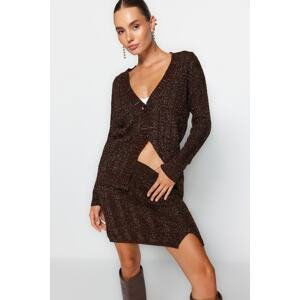 Trendyol Brown Glittery Skirt- Cardigan Knitwear Top and Bottom Set