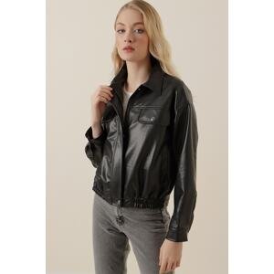 Bigdart 1033 Zippered Faux Leather Jacket - Black