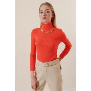 Bigdart 15478 Turtleneck Chain Sweater - Orange