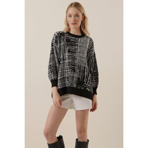 Bigdart 15790 Patterned Oversize Sweater - Black