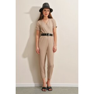 Bigdart 7022 Knitted Jumpsuit with Belt - Biscuit