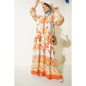 Bigdart 2423 Authentic Patterned Hijab Dress - B. Orange