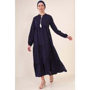 Bigdart 1627 Collar Lace-Up Hijab Dress - Navy Blue