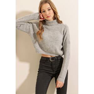 Bigdart 15771 Crop Turtleneck Sweater - Gray