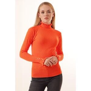 Bigdart 15786 Buttoned Turtleneck Sweater - Orange