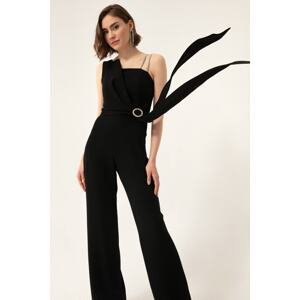 Lafaba Women's Black One-Shoulder Stony Evening Dress Jumpsuit