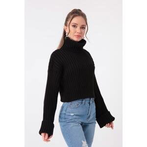 Lafaba Women's Black Wide Ribbed Turtleneck Crop Sweater