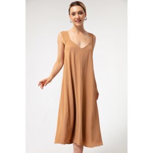 Lafaba Women's Tan Linen Midi Dress