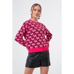 Lafaba Women's Fuchsia Crew Neck Patterned Knitwear Sweater