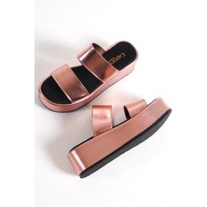 Capone Outfitters Capone Double Strap Wedge Heels Metallic Rose Womens Flatform Sandals