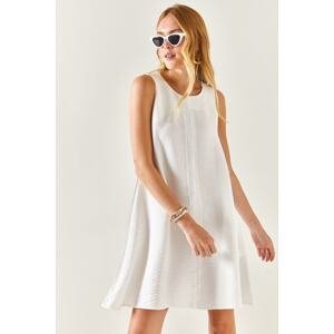 Olalook Women's White Sleeveless Linen Blend A-Line Dress