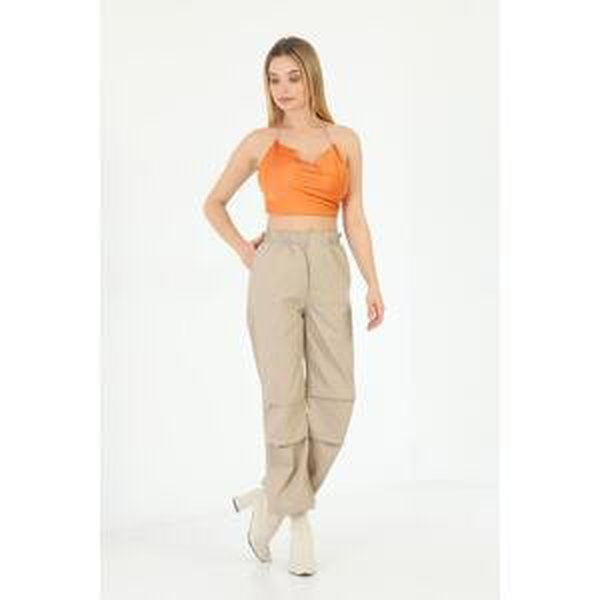 BİKELİFE Women's Beige Stoppered Parachute Trousers