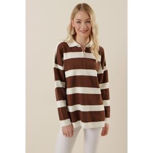 Bigdart 4512 Striped Oversized Sweater - Brown
