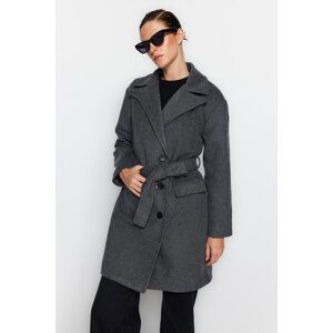 Trendyol Anthracite Belted Long Stamped Coat