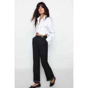 Trendyol Black Straight/Straight Fit Contrast Piping Detail Woven Trousers