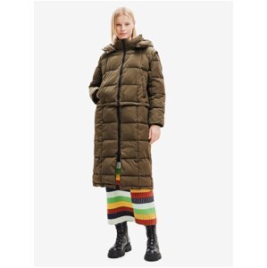 Khaki dámský zimní prošívaný kabát/vesta Desigual Tetris - Dámské