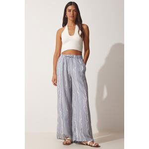 Happiness İstanbul Women's Gray Patterned Viscose Palazzo Trousers