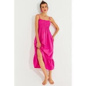 Cool & Sexy Women's Fuchsia Gippe Strap Midi Dress