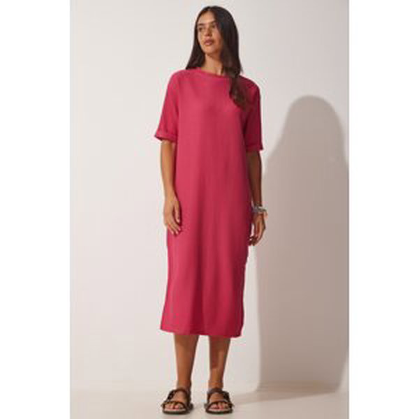 Happiness İstanbul Women's Dark Pink Textured Daily Knit Midi Dress