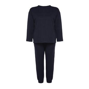 Trendyol Curve Navy Blue Textured Knitted Pajamas Set